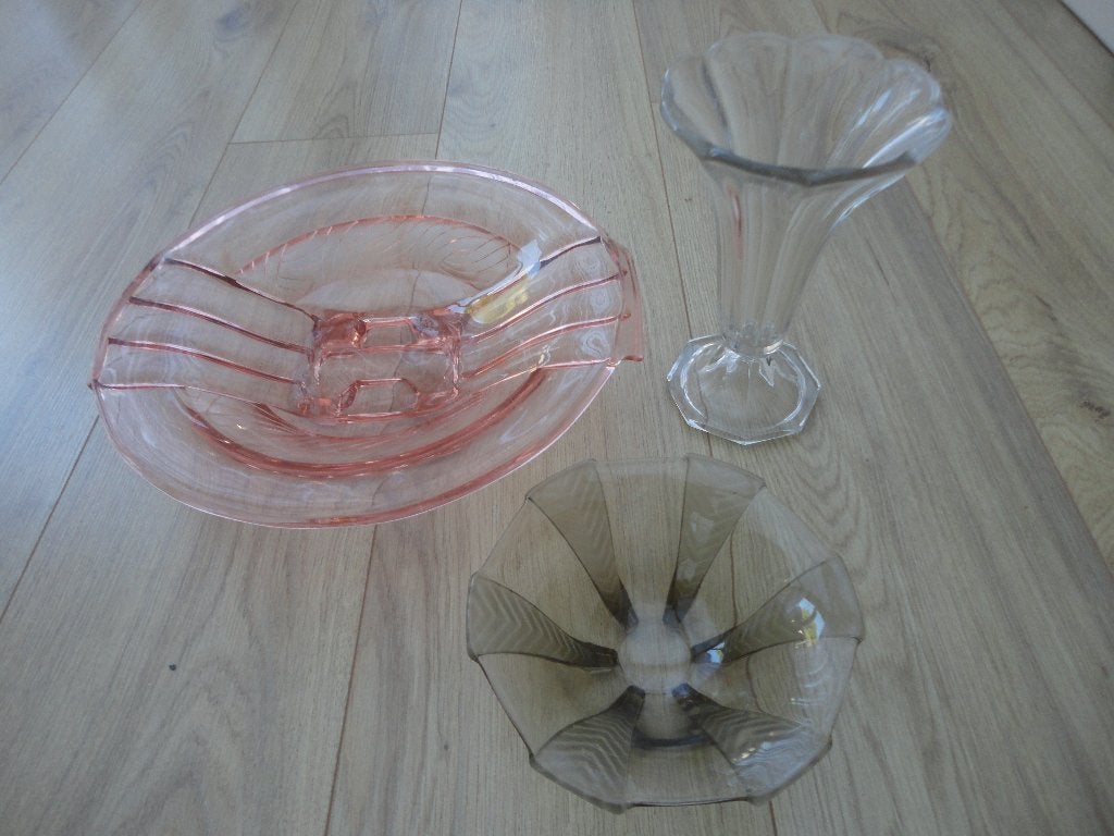 Mooie Art Deco persglas vaas en schalen Walther & Sohne, Ophalen of Verzenden