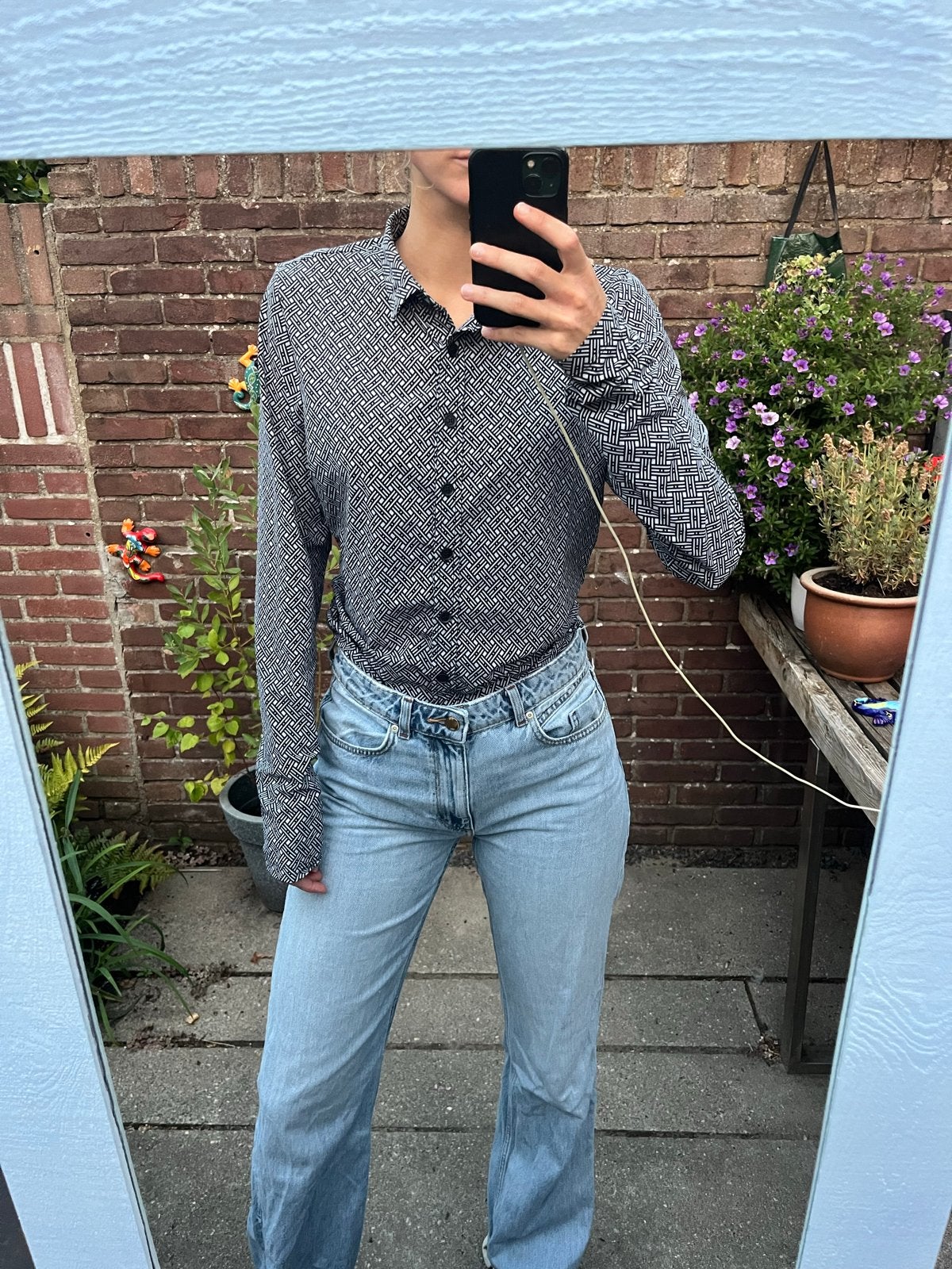 Penn&Ink NY blouse met geometrisch patroon, Ophalen of Verzenden, Gedragen, Maat 38/40 (M), Zwart
