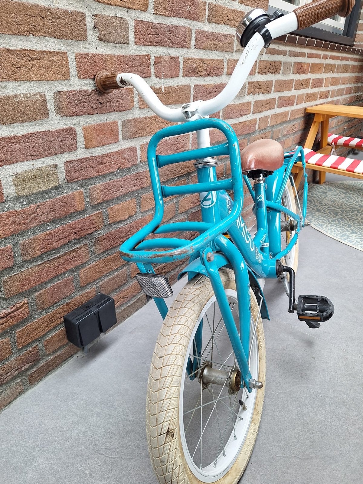 Amigo Bloom Kinderfiets 16 inch - Turquoise, Ophalen, Gebruikt, Terugtraprem, 16 tot 20 inch