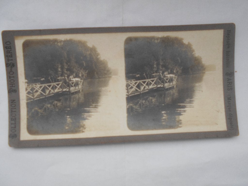 Parijs in park 1895 zeldzame Stereofoto mensen op Steiger, Gebruikt, Foto, Voor 1940, Buitenland