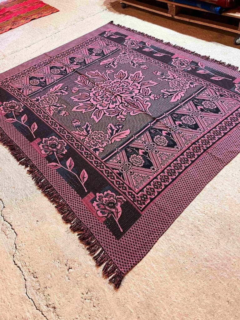 Vintage grand foulard woonkleed paars tinten 190/156 cm, Huis en Inrichting, Djt@dejuistetoon.eu, Ophalen of Verzenden, Zo goed als nieuw