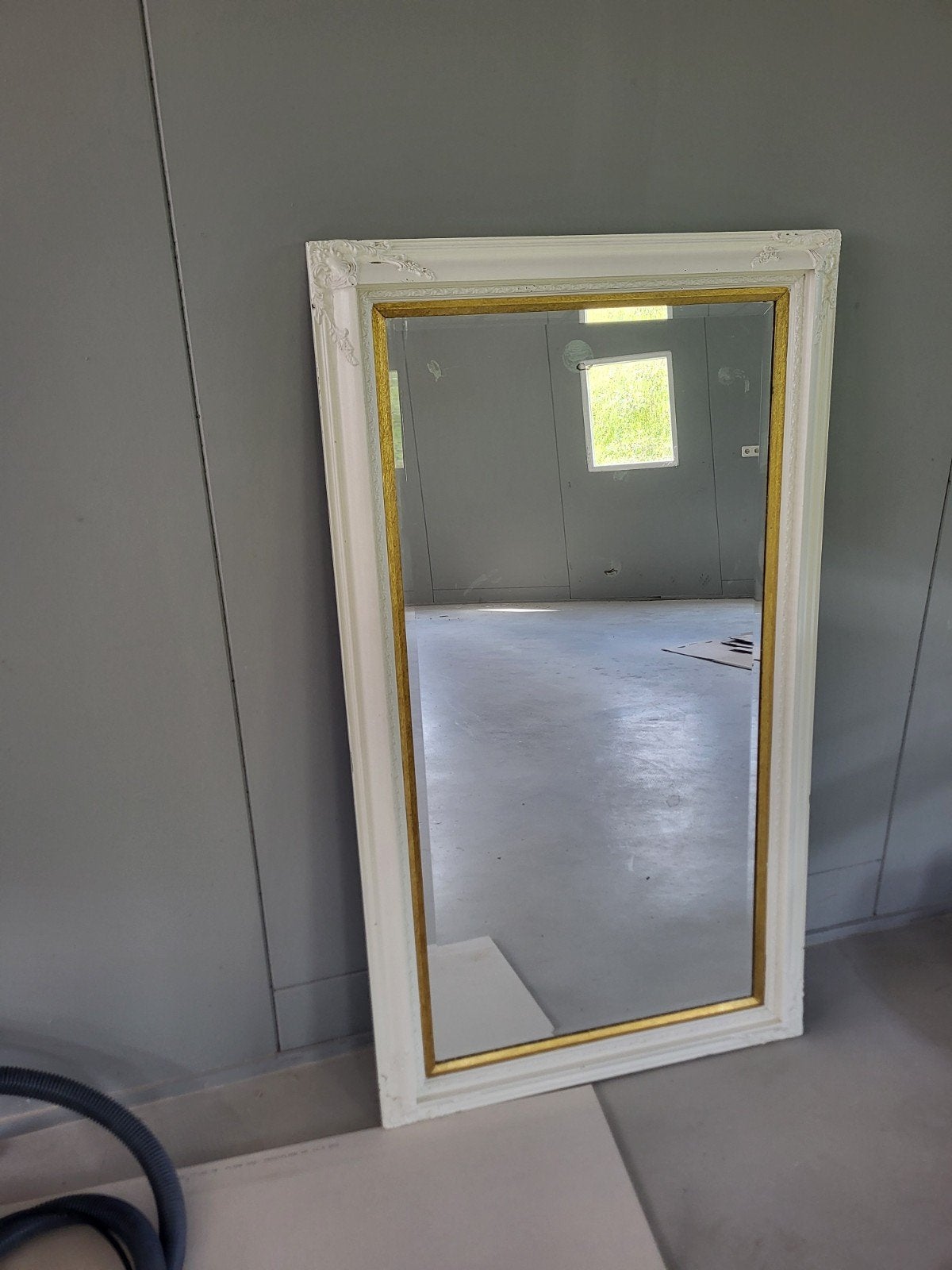 Vintage spiegel met metalen frame - 140x79cm, Ophalen, Rechthoekig, 50 tot 100 cm, 100 tot 150 cm