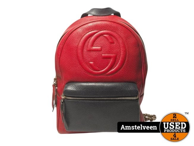 Gucci Pebbled Calfskin Backpack Chain Red/Black, Gucci, Gebruikt, Support@gucci.com, 30 Avenue Montaigne
75008 Paris