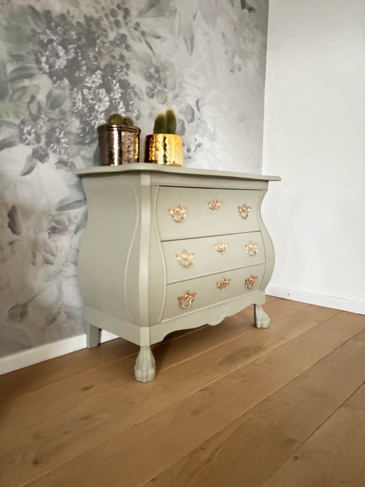 Uniek handgerestyled buikkastje groen, Huis en Inrichting, Kasten | Ladekasten, Ophalen of Verzenden