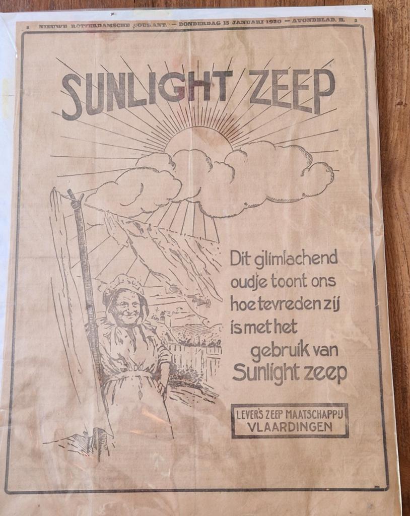 Prachtige Sunlight Zeep advertentie uit 1920 - NRC, Ophalen of Verzenden