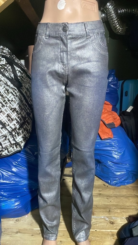 NIEUW! Metallic Zilveren Dames Broek Gecoat Maat 36 / S, Overige kleuren, Nieuw, Ophalen of Verzenden, Maat 36 (S)