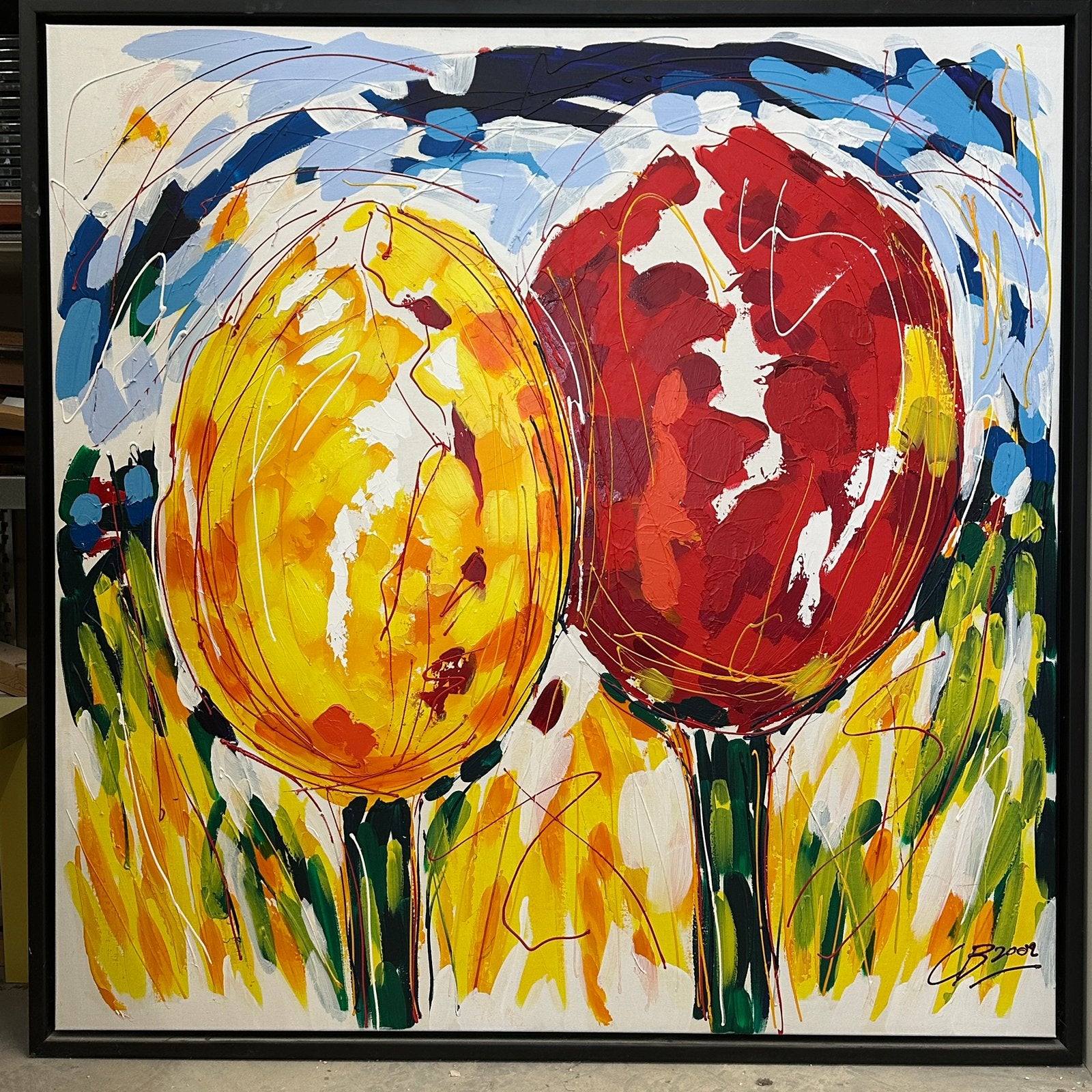 Schilderij “tulpen”, Ophalen, Gesigneerd, Hout, Olieverf