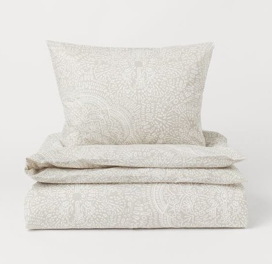 H&M beige dekbedset dekbedovertrek eenpersoons 140x220 cm, Eenpersoons, Beige, Katoen, Nieuw