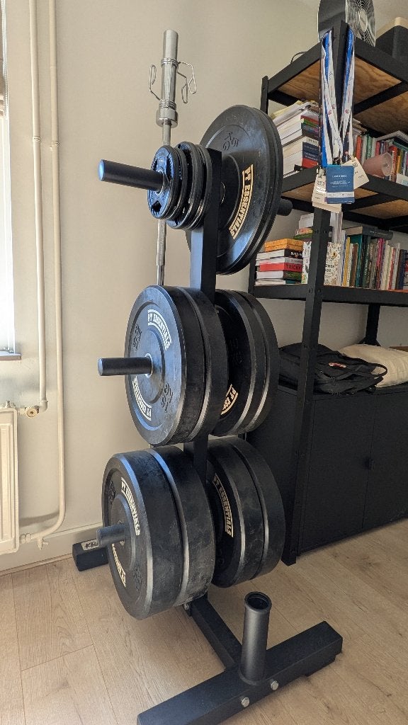 Weightlifting set (Halter, squatrek, bench, halterset), Ophalen, Zo goed als nieuw, Benen, Halterset