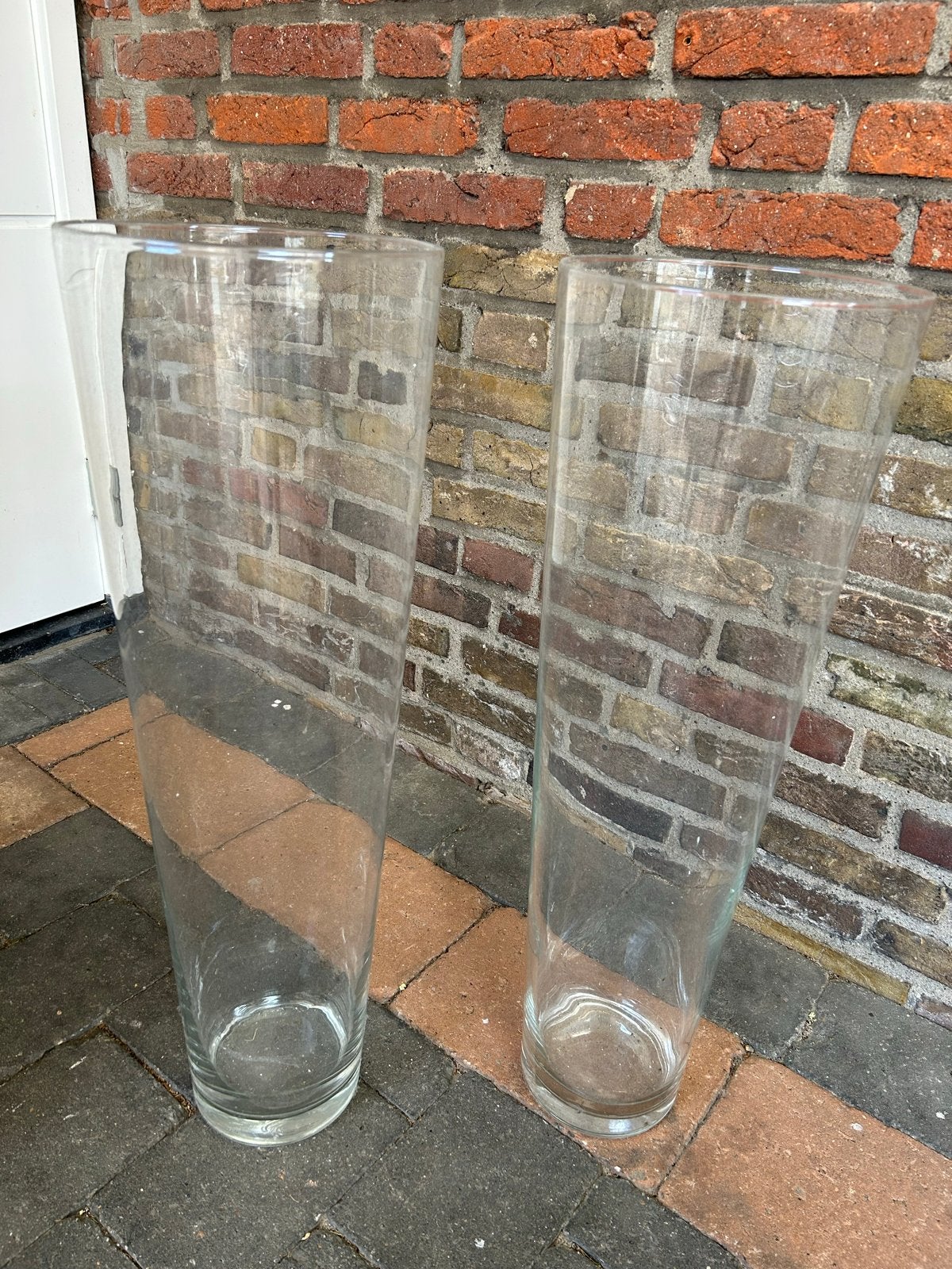 Set van 2 hoge glazen vazen, Antiek en Kunst, Ophalen of Verzenden
