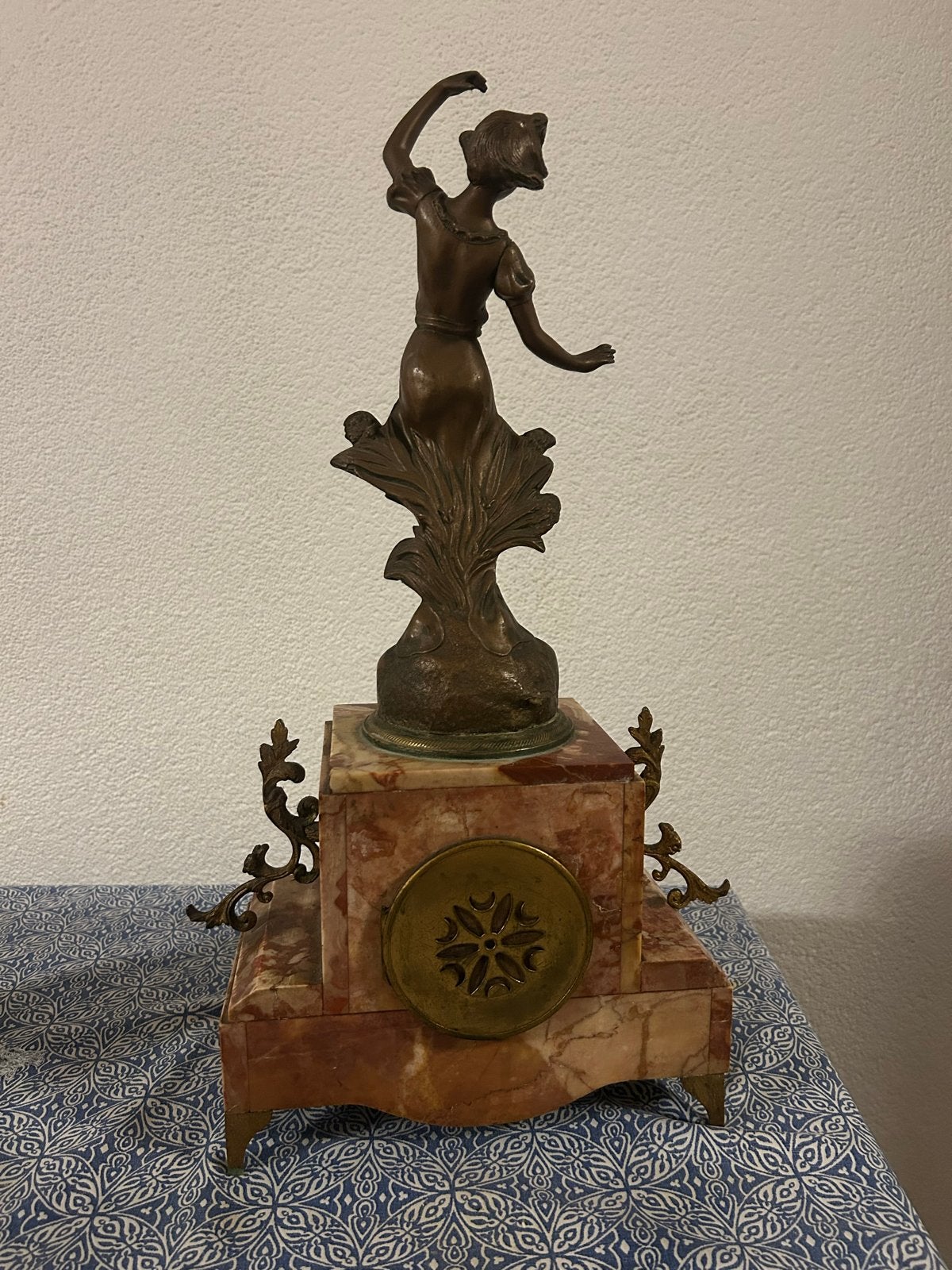 Antieke marmeren klok met bronzen beeld 'Printemps', Ophalen