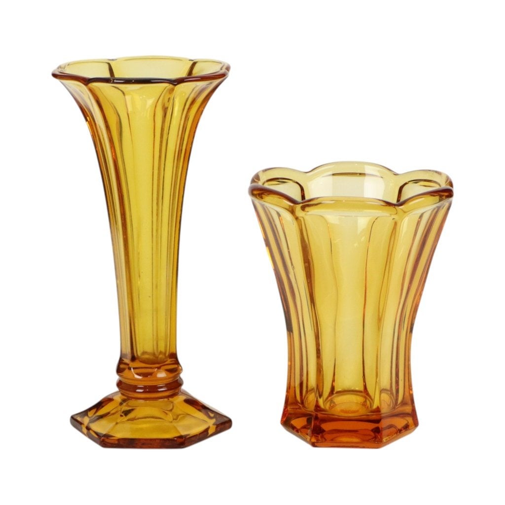 Set Amberkleurige Vazen Luxval Américain Art Deco 1935, Ophalen of Verzenden