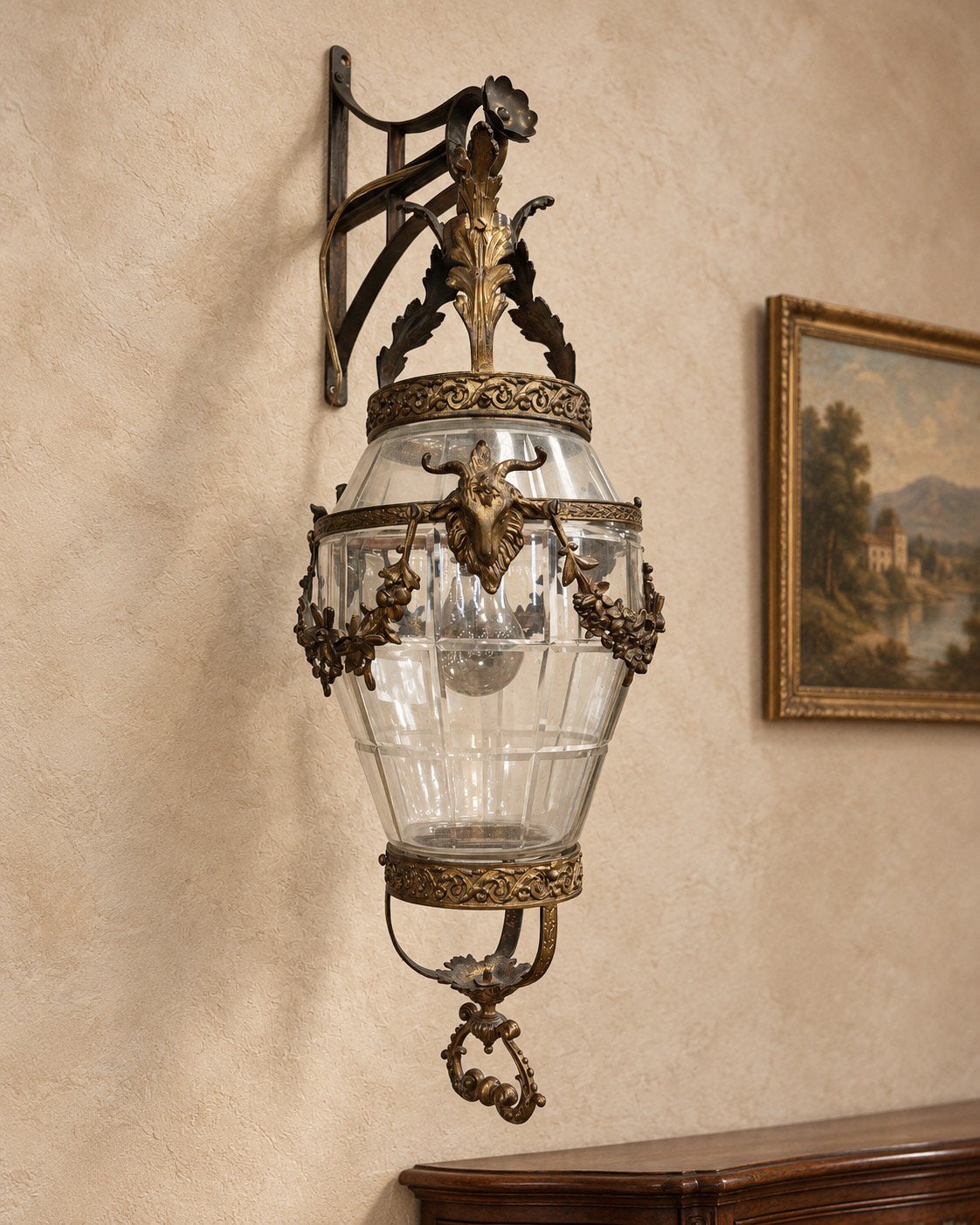 Monumentale Frans-stijl wandlantaarn met geperst glas, Ophalen of Verzenden
