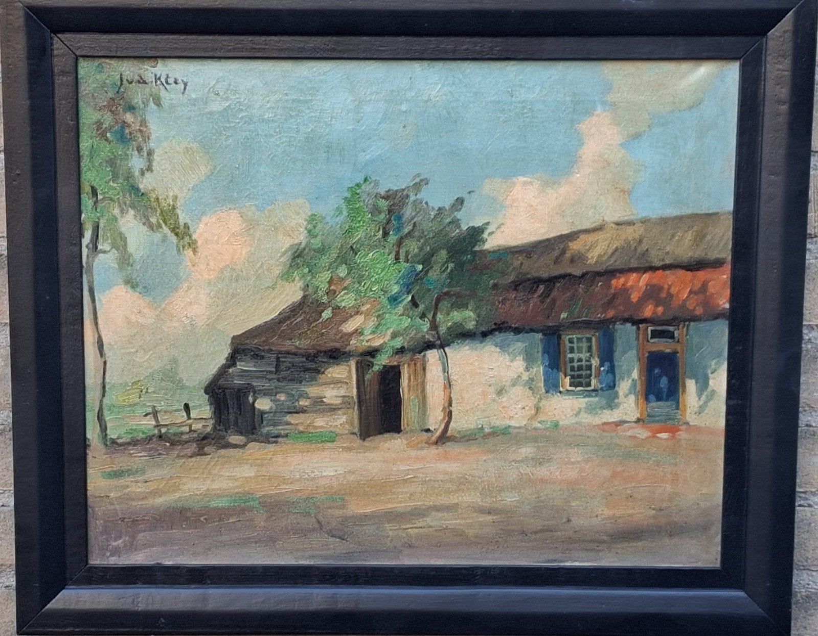 Boerderij in Oirschot. Ca '30. J.v.d Kley. 59/49 cm., Ophalen, Nederlandse school, Doek, Ingelijst
