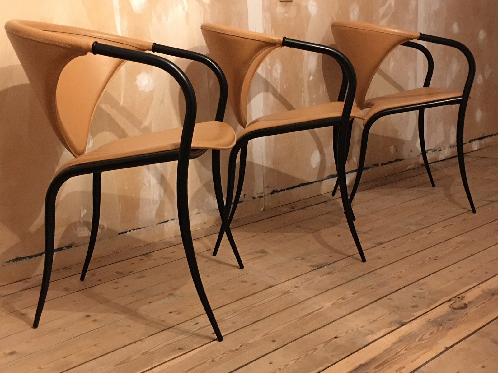 Stiletto Chairs Stoelen Drie Stuks Design Vintage, Ophalen, Leer, Gebruikt, Design Stiletto Vintage