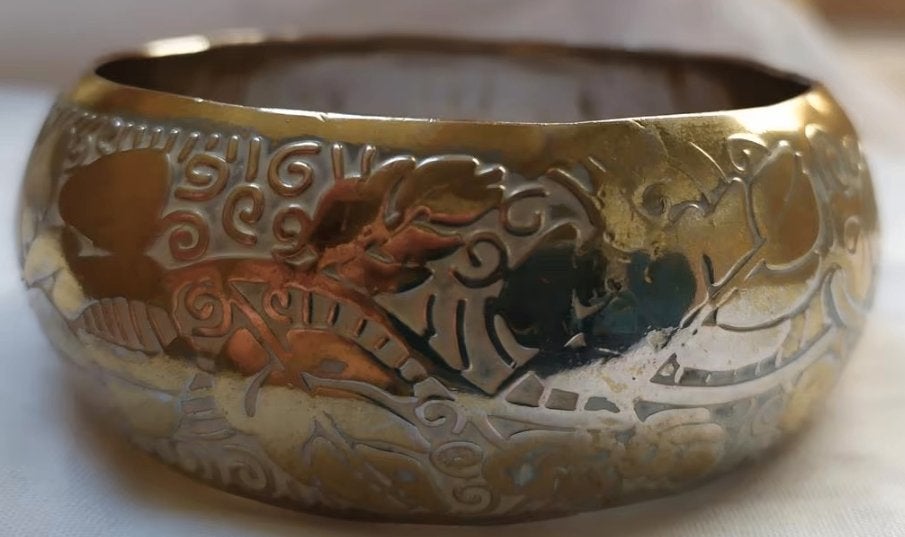 Oude messing brede ronde armband, Ophalen of Verzenden, Gebruikt, Goud, Overige materialen