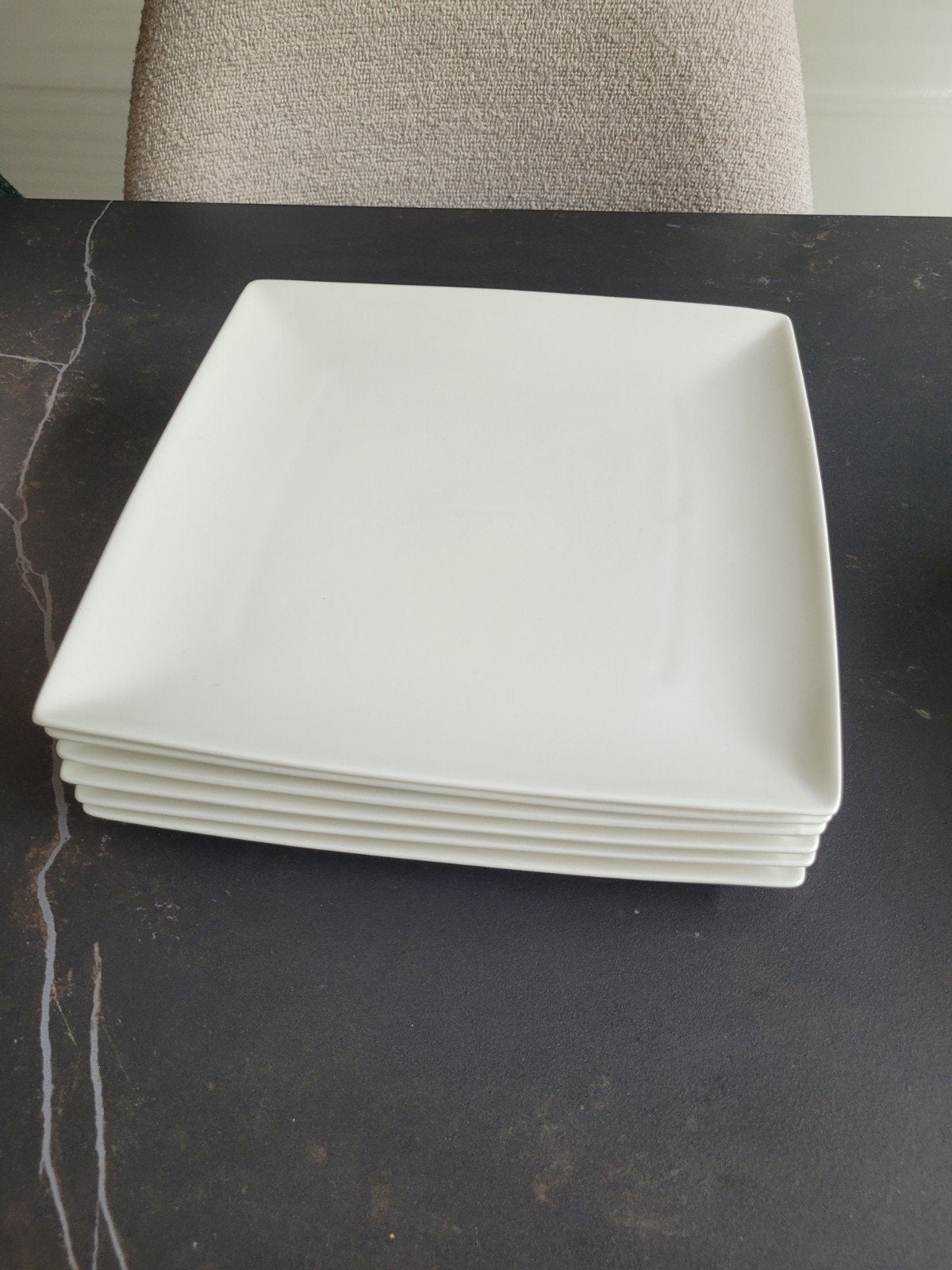6 witte vierkante borden - Yong servies Blokker, Ophalen, Overige merken, Zo goed als nieuw, Bord(en)