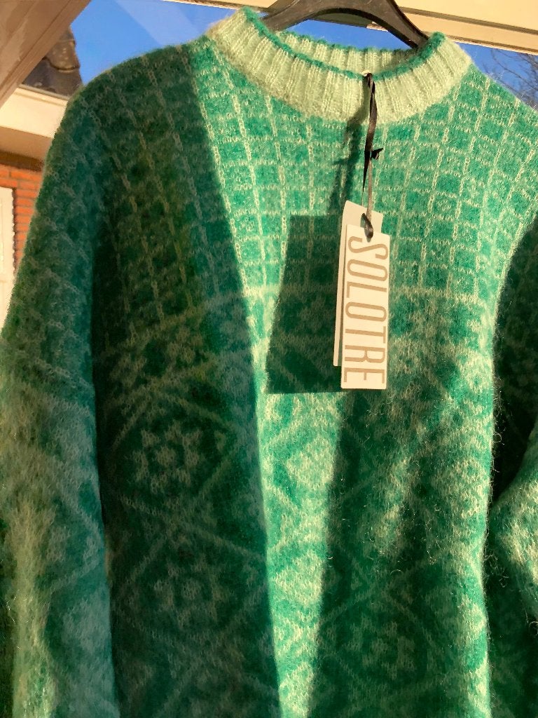 NIEUW Solo Tre Italy groene jacquard trui TU (M/L) mohairmix, Maat 38/40 (M), Verzenden, Nieuw, Solo Tre