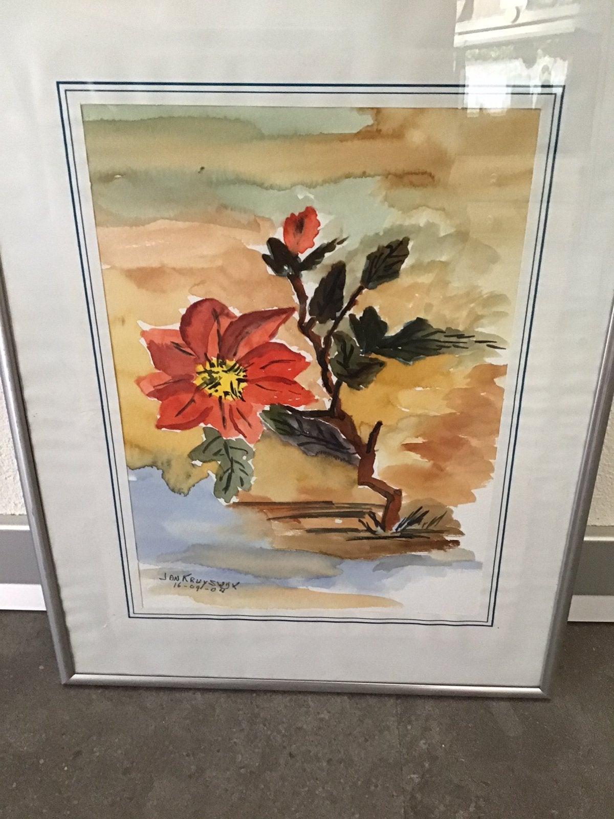 Aquarel van een bloem door Jan Kruyswijk 2004, Ophalen of Verzenden