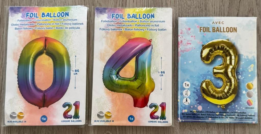 Opblaas 0, 4 en 3 cijfers ballon, Ophalen, Nieuw