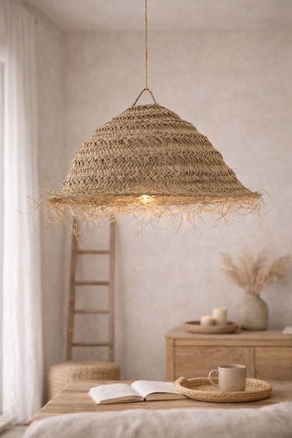Lampenkap Paddo XL - Ibiza Stijl Naturel (80x50 cm), Beige, Nieuw, Ophalen of Verzenden, 50 cm of meer