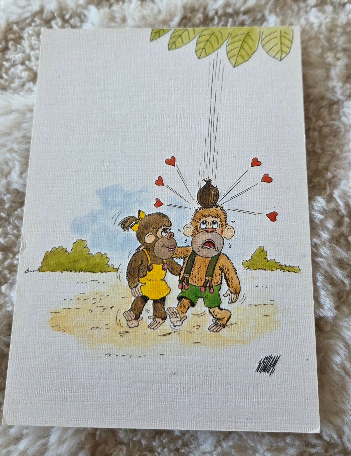 Vintage Ansichtkaart Apen met Kokosnoot - 1993, Verzamelen, Verzenden, 1980 tot heden, Gelopen, Kinderen