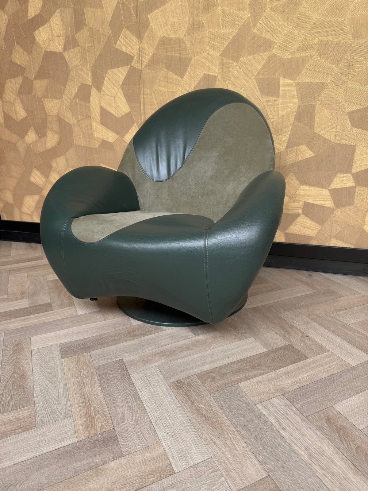 Leolux Posada Draaifauteuil - Groen Leer/Alcantara REFURBISH, Minder dan 75 cm, Leer, Ophalen of Verzenden, Zo goed als nieuw