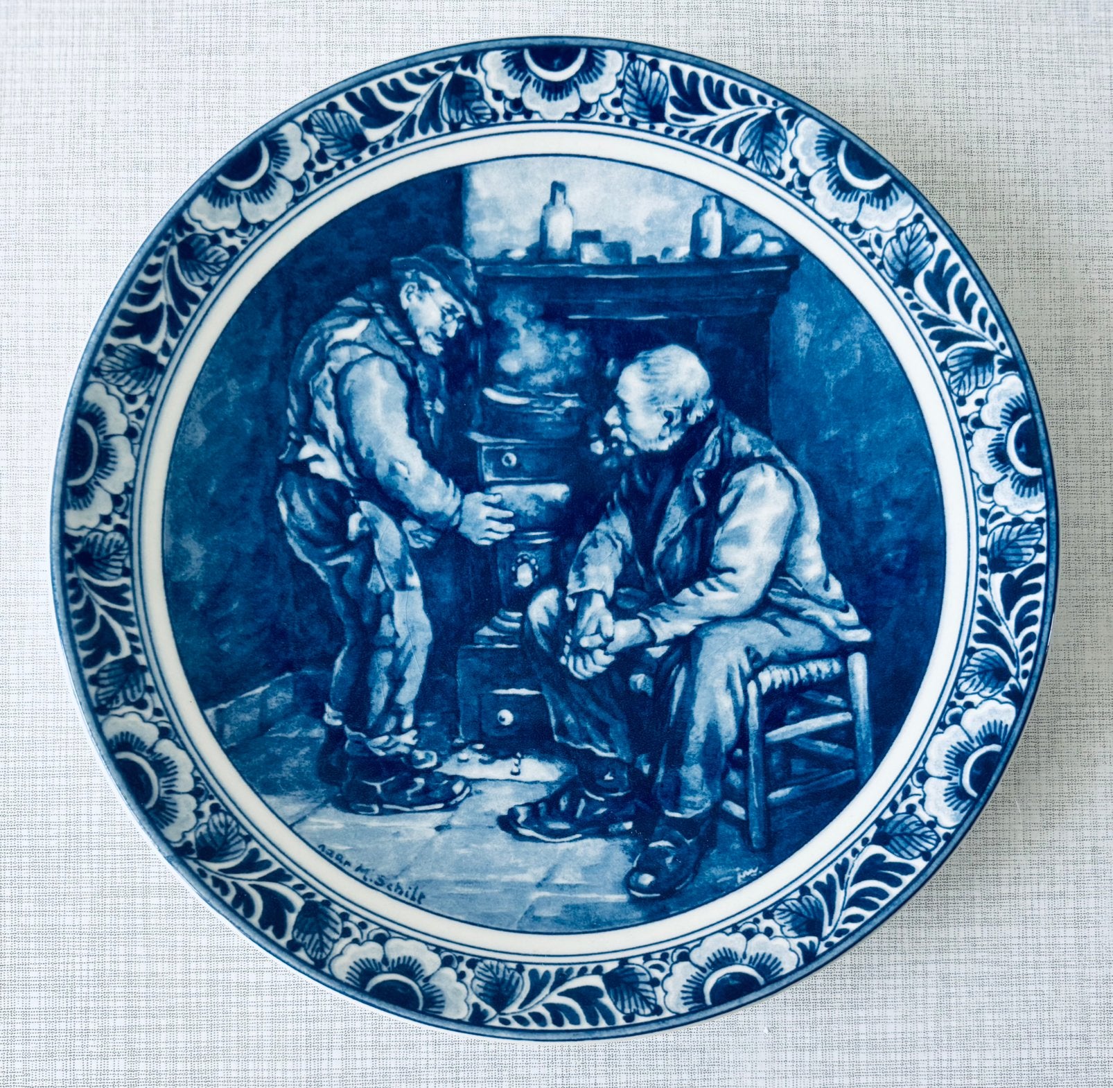 Wandbord delfts blauw met tekst achter installatie Volendam, Ophalen of Verzenden