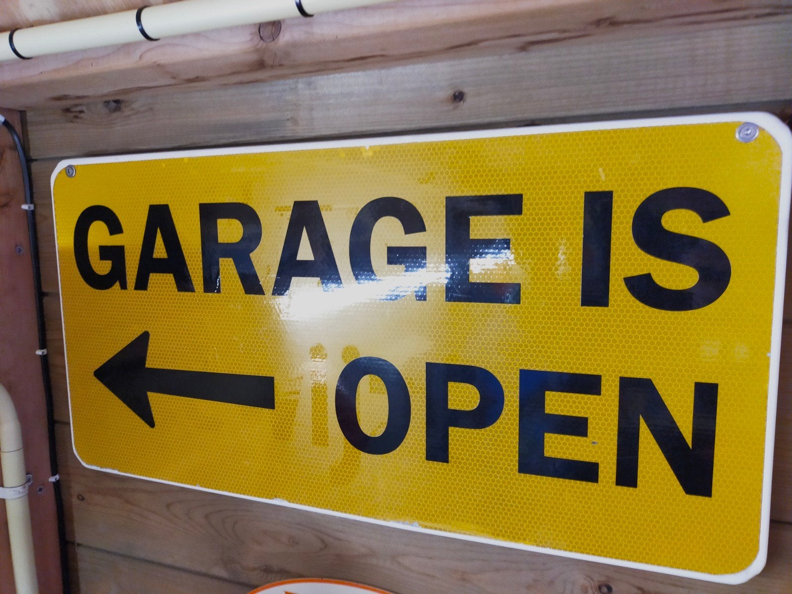 metalen bord van Garage is open, Verzamelen, Merken en Reclamevoorwerpen, Ophalen