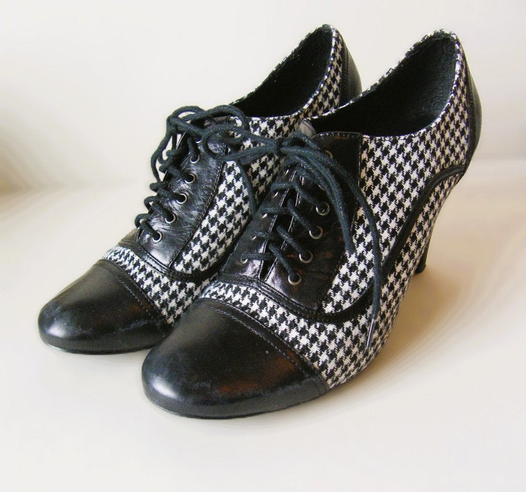 Pied de poule motief schoenen van Manfield maat 41, Zwart, Ophalen of Verzenden, Schoenen met hoge hakken, Gedragen