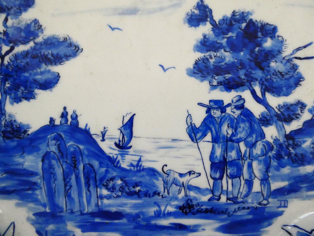 Schaal dienblad / 8 water bekers ( Delfts blauw) geschilderd, Ophalen of Verzenden