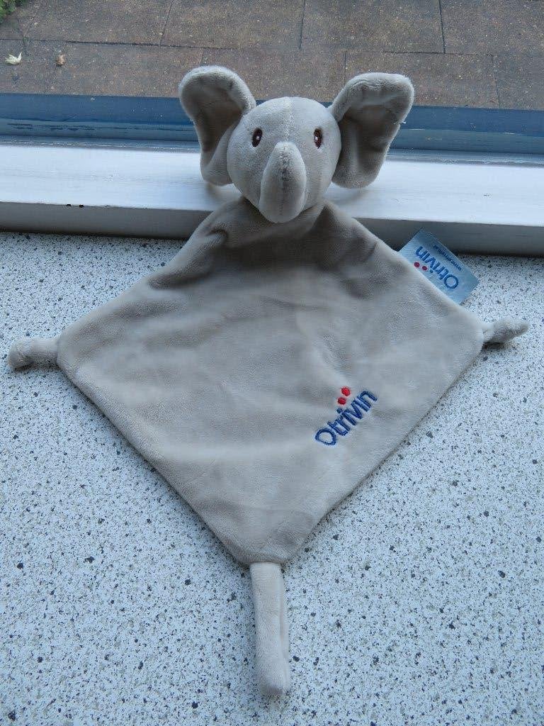 Knuffeldoek olifant olifantje van Otrivin grijs velours, Kinderen en Baby's, Speelgoed | Knuffels en Pluche, Grijs, Ophalen of Verzenden