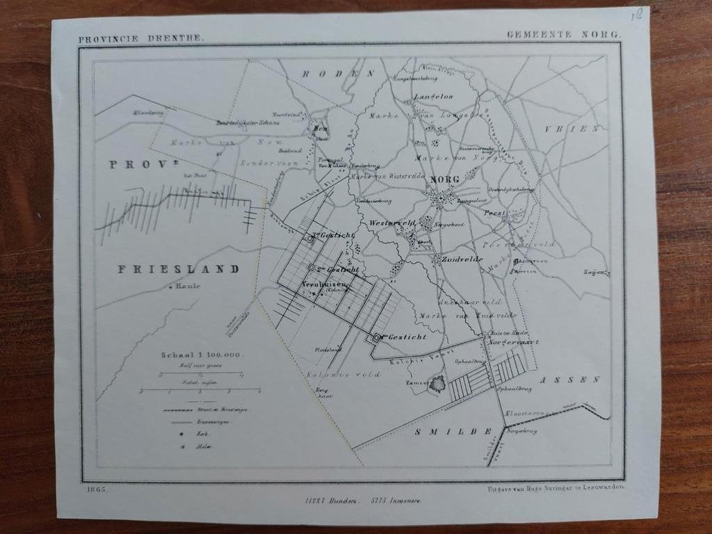 18 / Norg Veenhuizen Westerveld Langeloo Litho 1865 J Kuyper, Antiek en Kunst, Ophalen of Verzenden