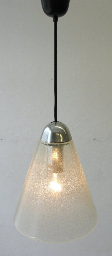 Vintage hanglamp ijsglas Peill & Putzler chroom 70's, Huis en Inrichting, Lampen | Hanglampen, Ophalen of Verzenden, Gebruikt