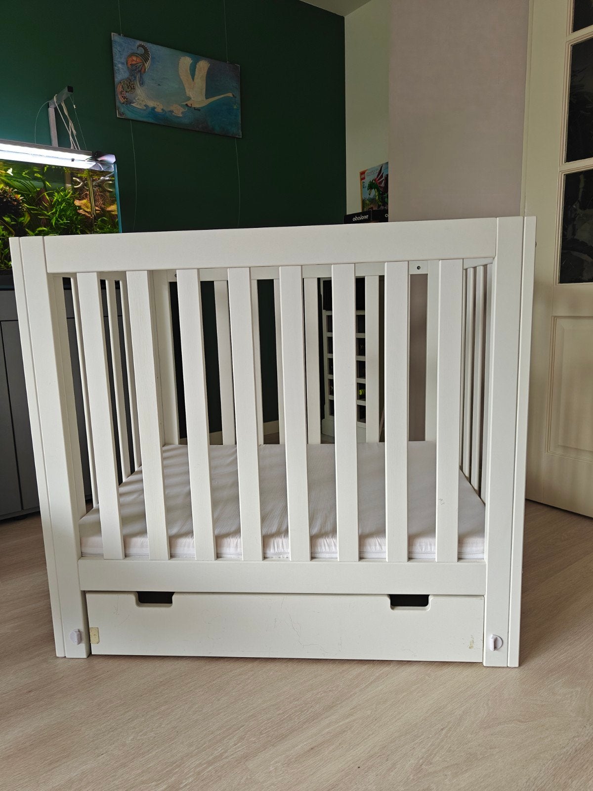 box met matras, lade, boxkleed en zak, Ophalen, Gebruikt, Rechthoekig, In hoogte verstelbaar