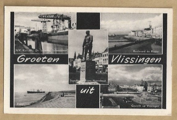 Oude Ansichtkaart Vlissingen - Groeten uit Vlissingen, Verzamelen, Ansichtkaarten | Nederland, Ophalen of Verzenden, 1940 tot 1960