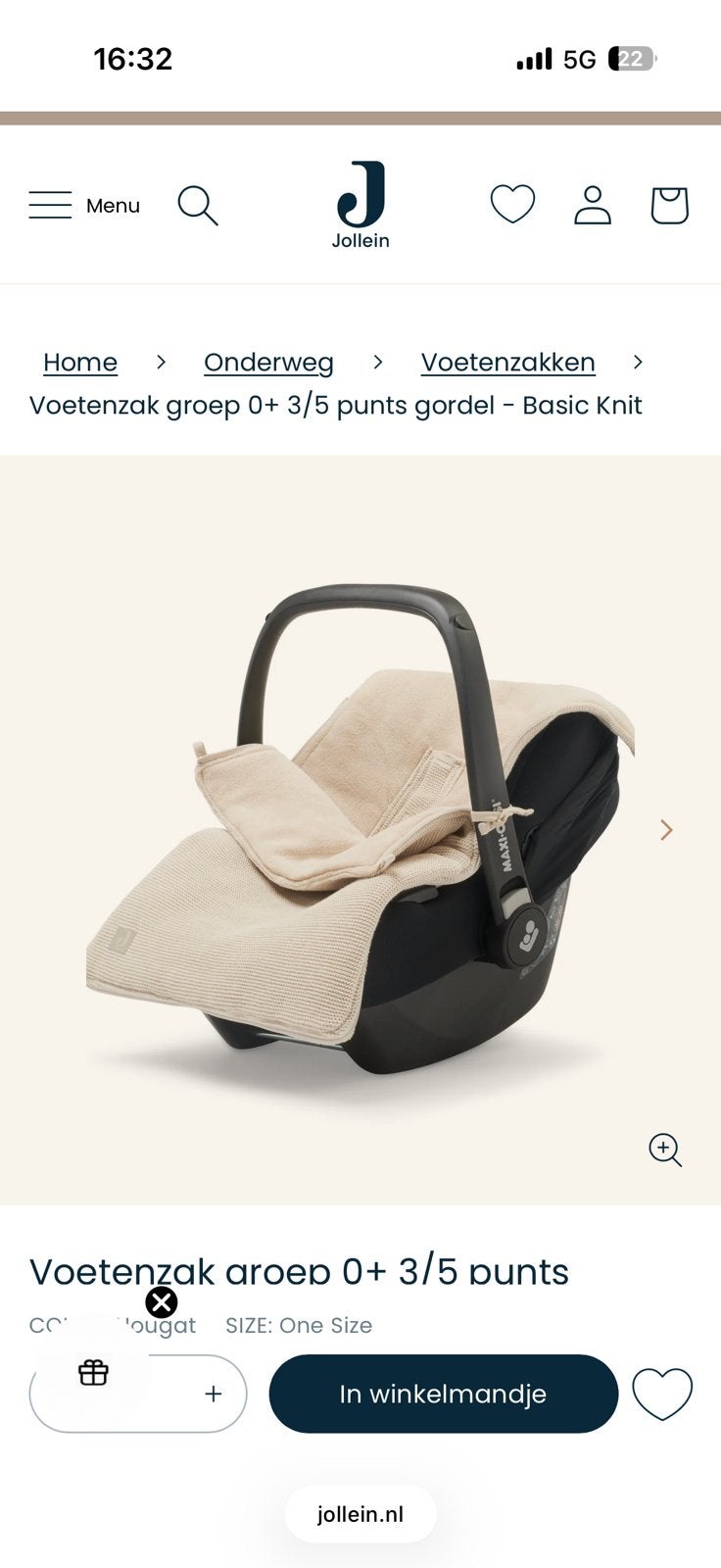 Jolein voetenzak maxi cosi, Autogordel, Ophalen of Verzenden, Zo goed als nieuw, 0 t/m 13 kg
