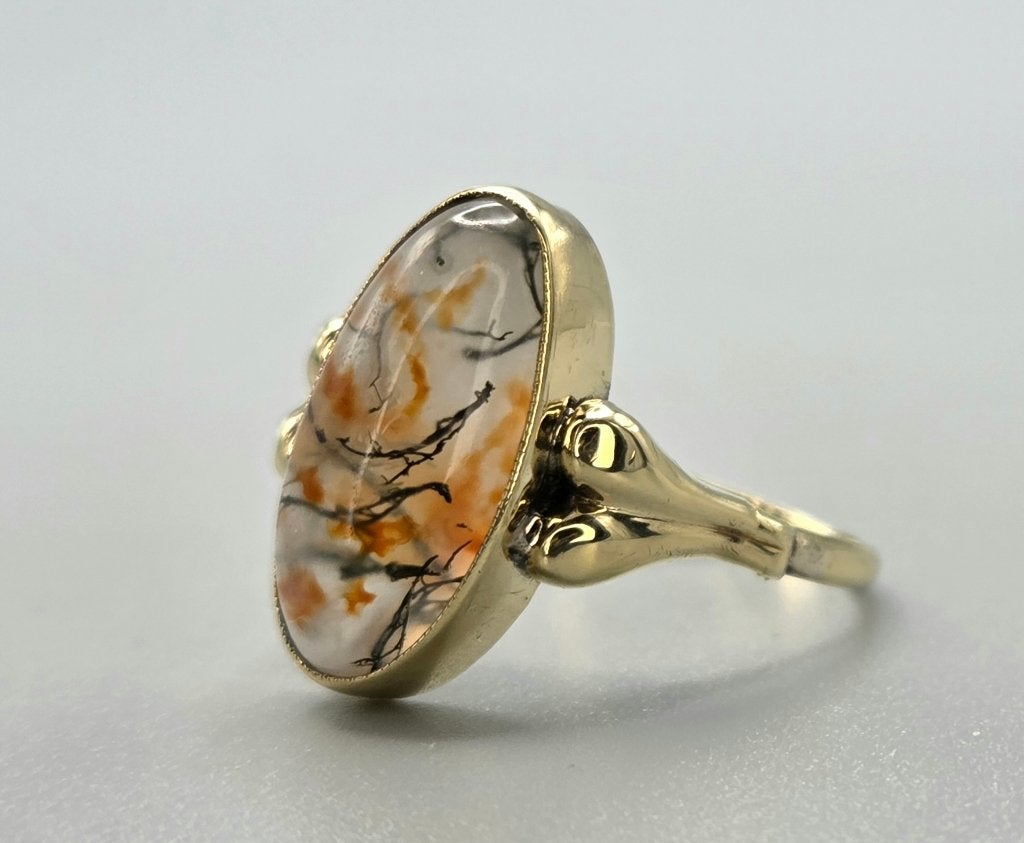Gouden Vintage ring met edelsteen mosagaat. 2026/599, Overige kleuren, ., Ophalen of Verzenden, .