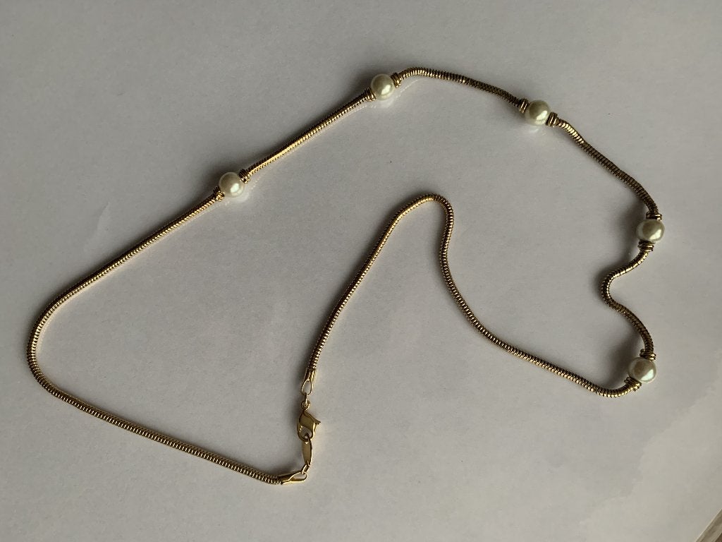Goudkleurige ketting met 5 pareltjes, Ophalen, Nieuw, Goud, Zilver