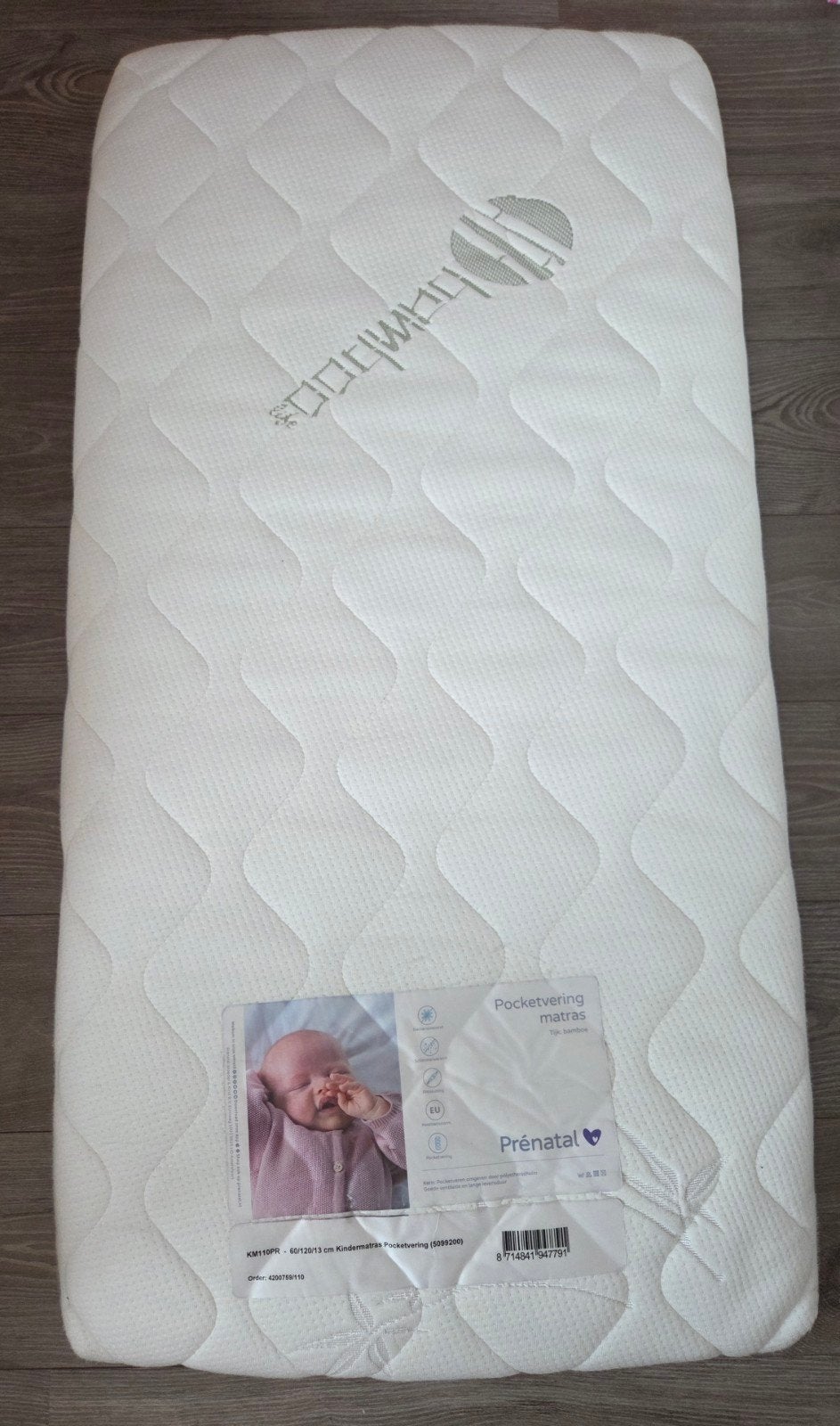 Pocketveringmatras ledikant  60x120 prénatal, Ophalen, 190 cm of minder, Zo goed als nieuw, Matras