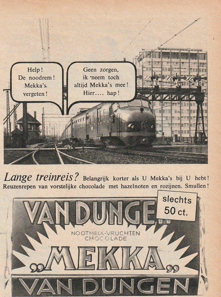 Retro reclame 1962 Van Dungen chocolade NS trein Hondekop, Verzamelen, Verzenden, Overige typen
