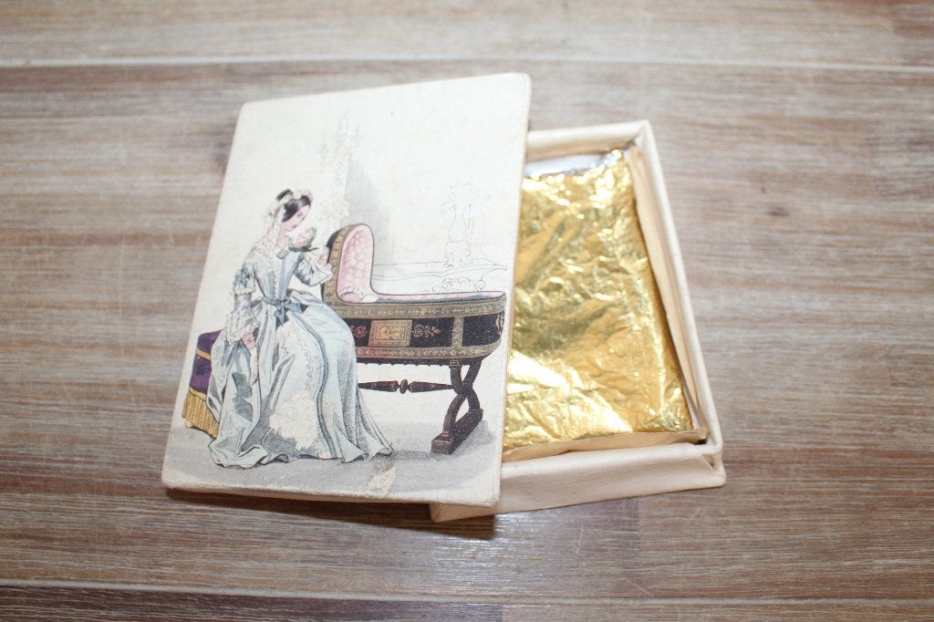 antieke doopsuikerdoos met gekleurde tekening I, Ophalen of Verzenden