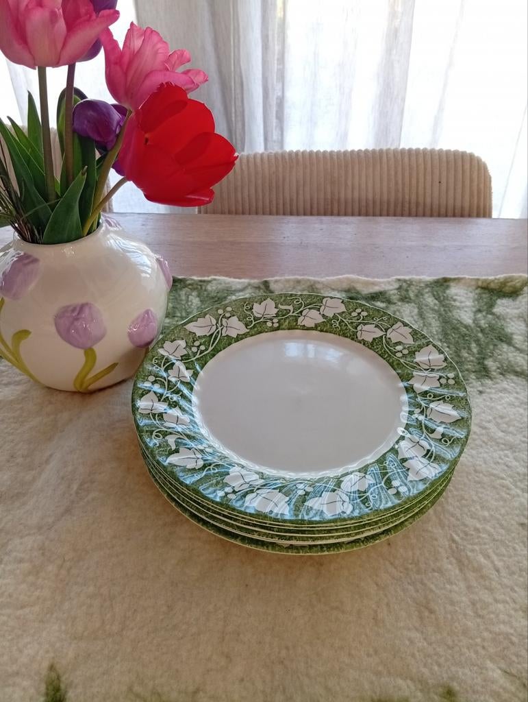 Churchill Diner Borden - Groen met Witte Klimop, Ophalen of Verzenden, Aardewerk, Overige stijlen, Bord(en)