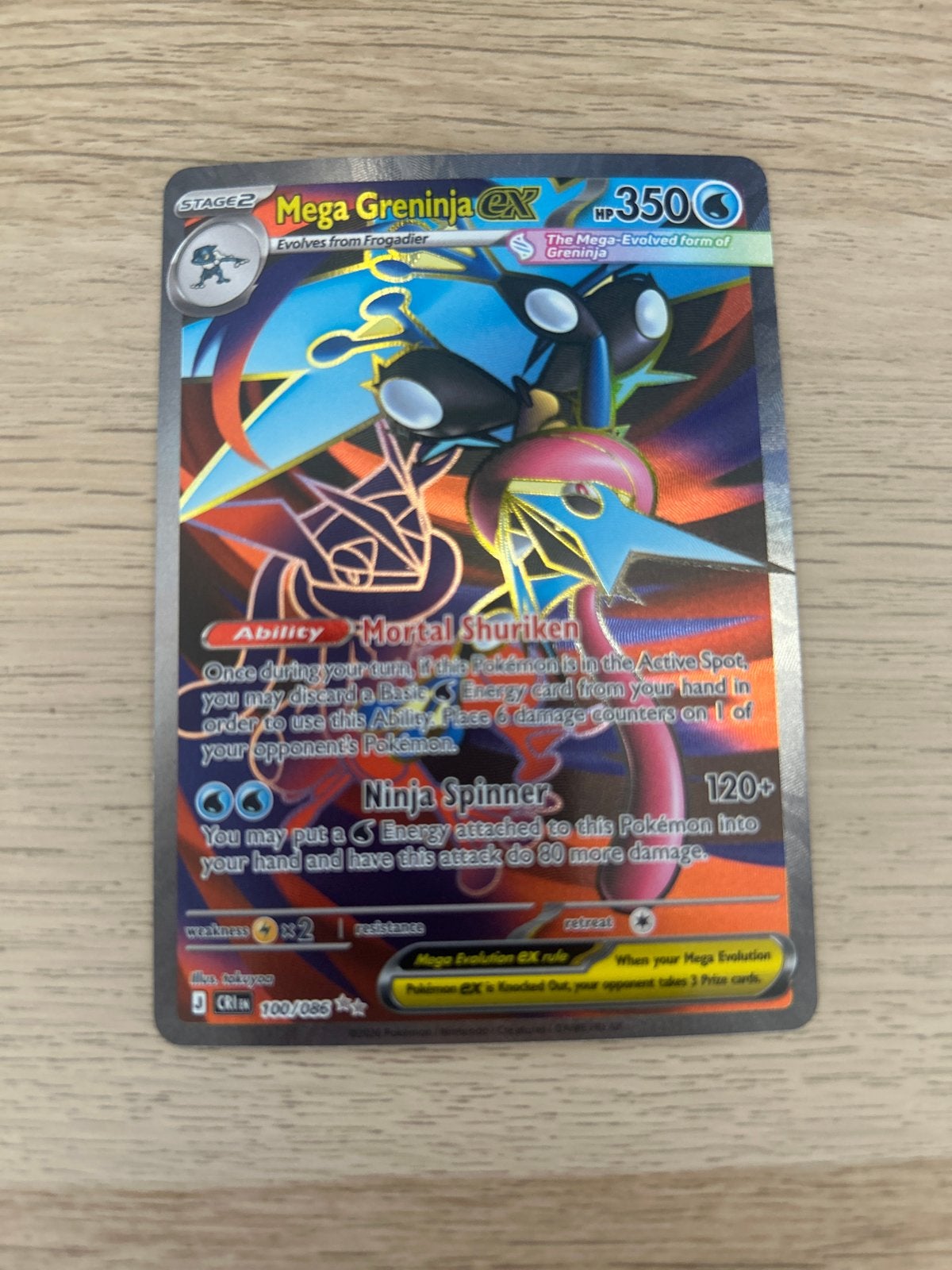 Mega Greninja EX 100/086 Pokémon Kaart, Ophalen of Verzenden, Zo goed als nieuw, Losse kaart, Foil