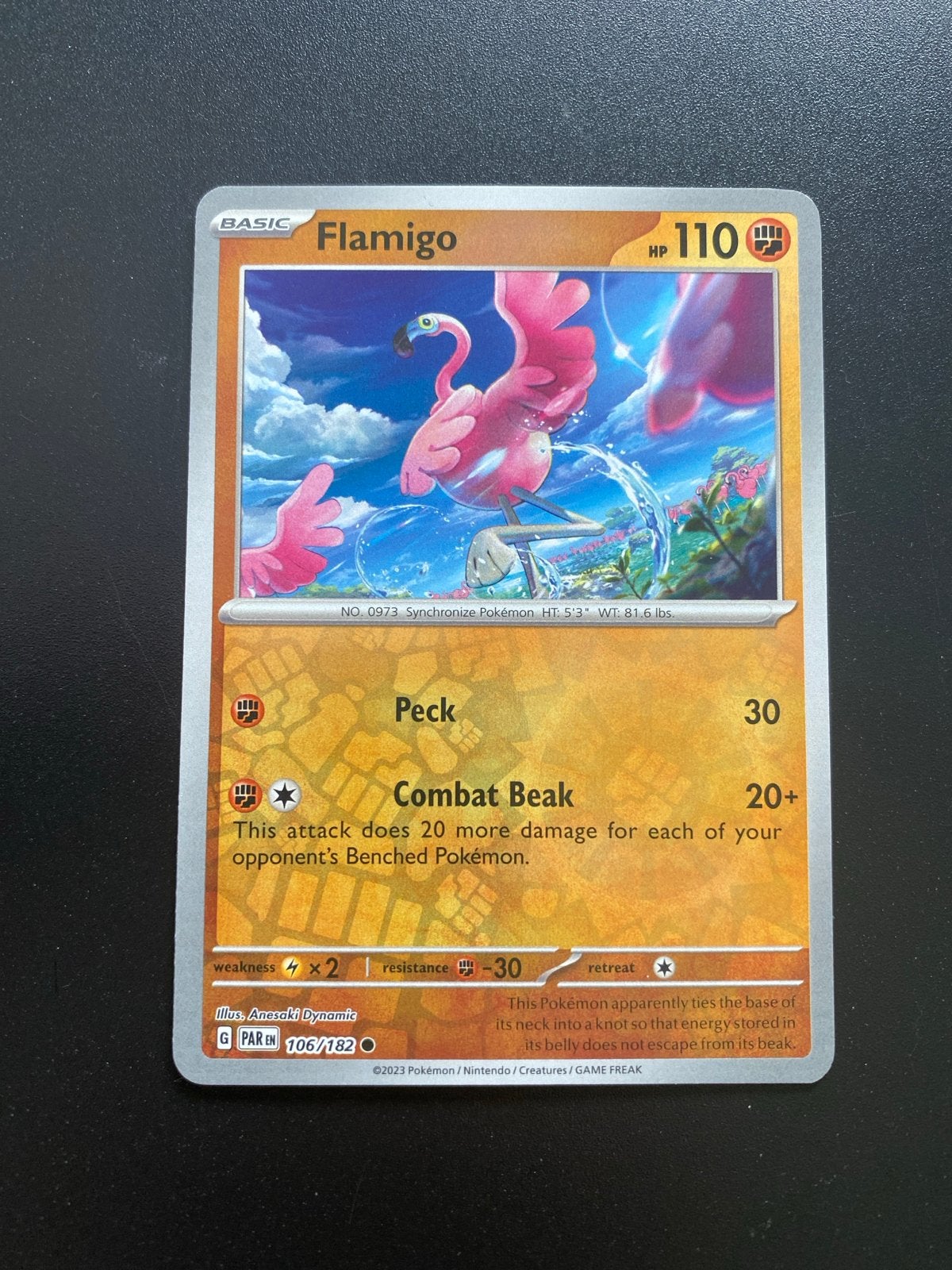 Flamigo 106/182 Reverse Holo Pokémon Paradox Rift, Ophalen of Verzenden, Zo goed als nieuw, Losse kaart, Foil