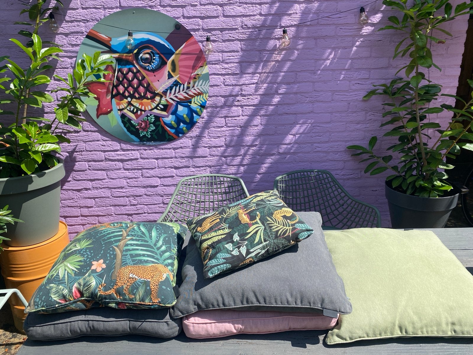Madison Kussens: Panter Jungle, Grijs, Groen, Roze - Z.G.A.N, Ophalen of Verzenden, Zo goed als nieuw