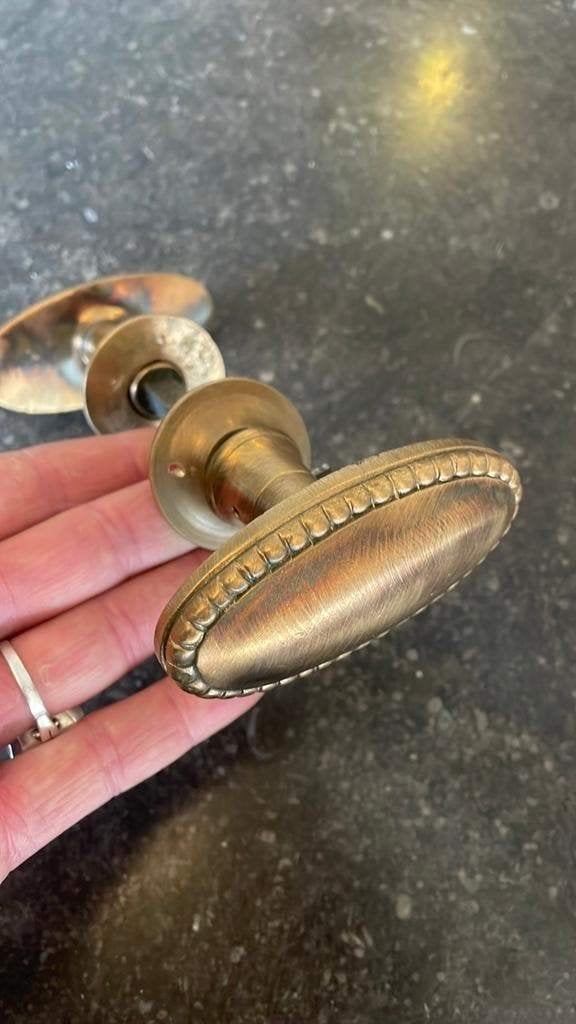 1x set Deurklinken Draaiknop Antiek messing Deurkruk vintage, Ophalen of Verzenden