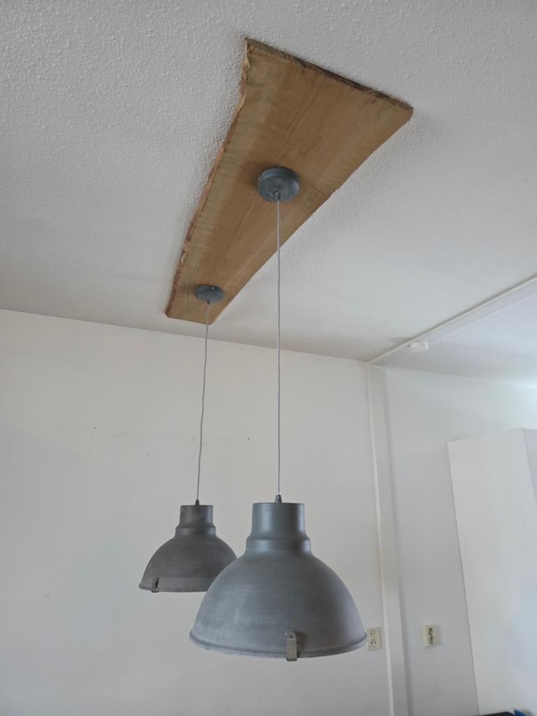 Set van 2 industriële grijze hanglampen, Ophalen, Gebruikt, Metaal, Minder dan 50 cm