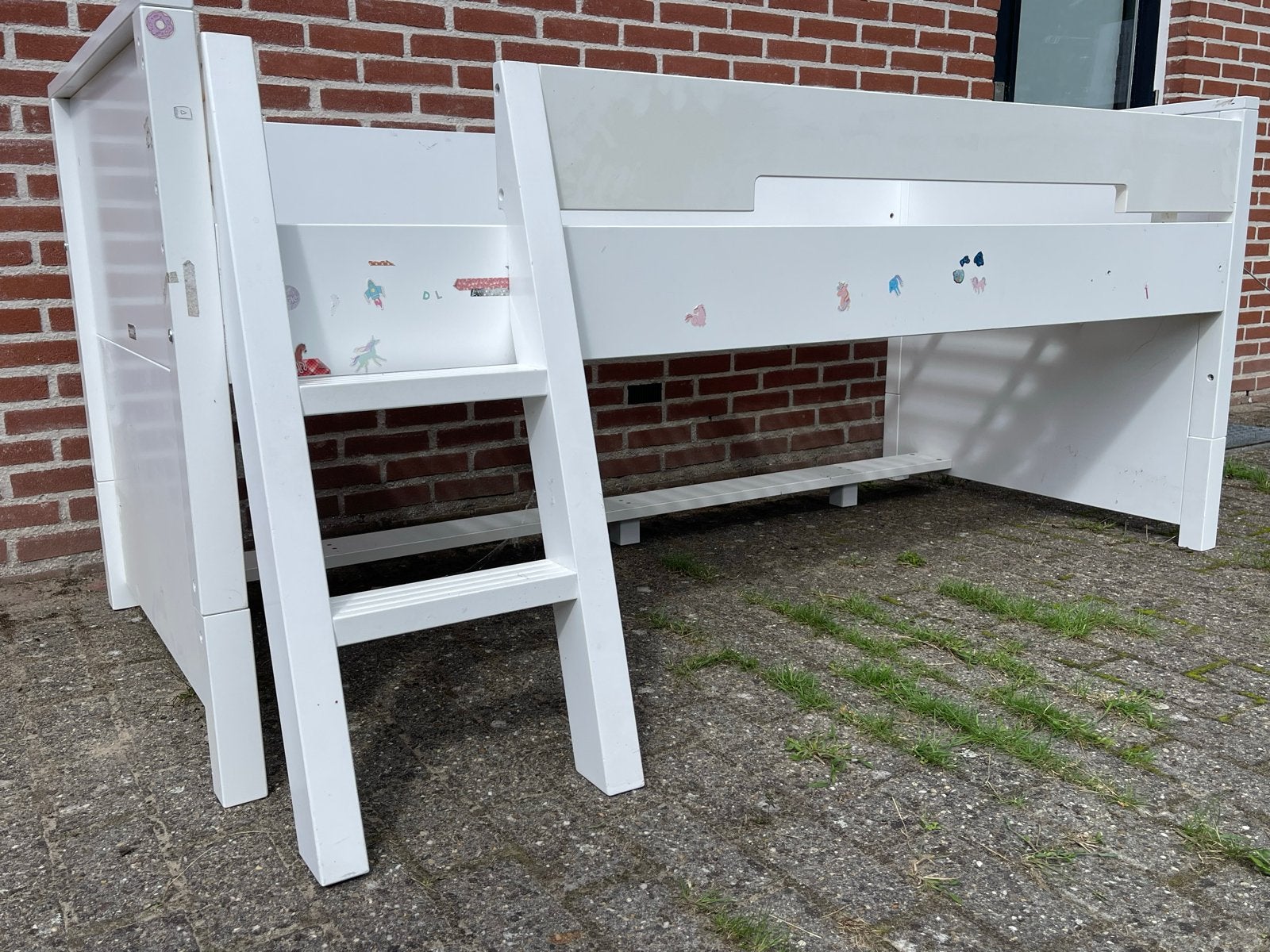 Witte halfhoogslaper met lattenbodem, Ophalen, Gebruikt, 90 cm, Eenpersoons