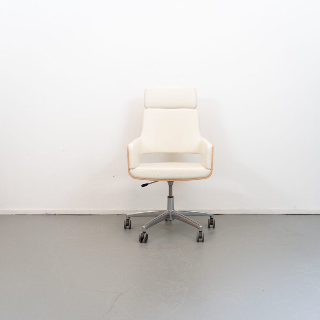 Thonet S845 Bureaustoel Hout/Creme Leer, Niet ingevuld, Zo goed als nieuw, Niet ingevuld, Niet ingevuld